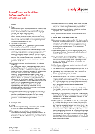 General Terms and Conditions for Sales and Services of Analytik Jena GmbH