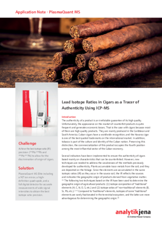 Lead Isotope Ratios in Cigars as a Tracer of Authenticity Using ICP-MS