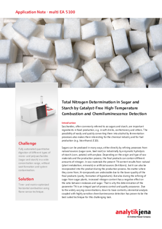 Total Nitrogen Determination in Sugar and Starch by Catalyst-Free High-Temperature Combustion and Chemiluminescence Detection