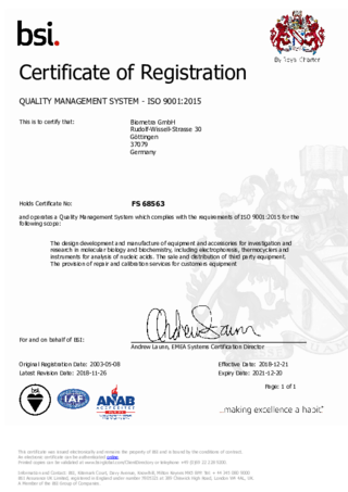 ISO Certificate Biometra GmbH
