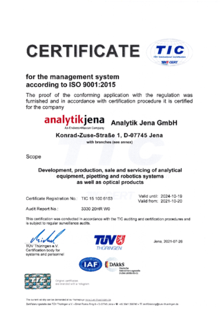 ISO Certificate 9001:2015 Analytik Jena GmbH (English)