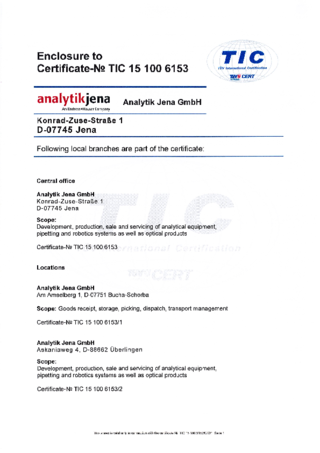 ISO Certificate 9001:2015 Analytik Jena GmbH – Central Office Locations appendix (English)