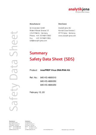 MSDS innuPREP Virus DNA/RNA Kit