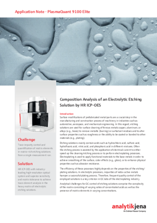 Composition Analysis of an Electrolytic Etching Solution by HR ICP-OES